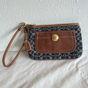 Coach Leather Denim Pattern Print Wristlet ~ nwot